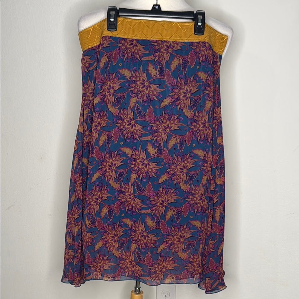 LuLaRoe Skirt Floral Blue pink Orange lined wide waist size XL length 28”